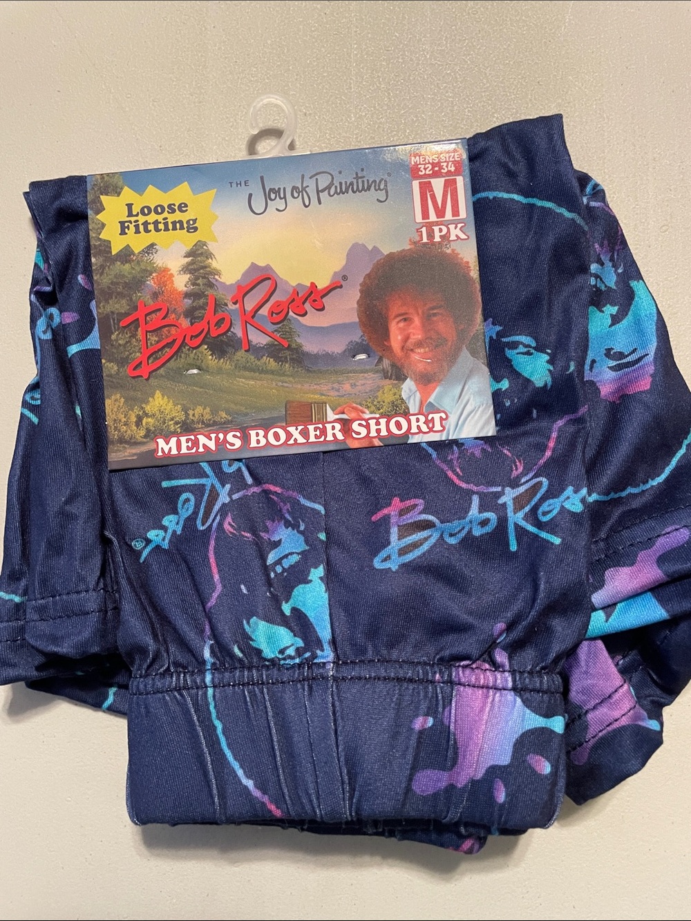 Men’s Loose-Fitting Boxer Shorts - Bob Ross Teal & Purple Print Medium 32/34